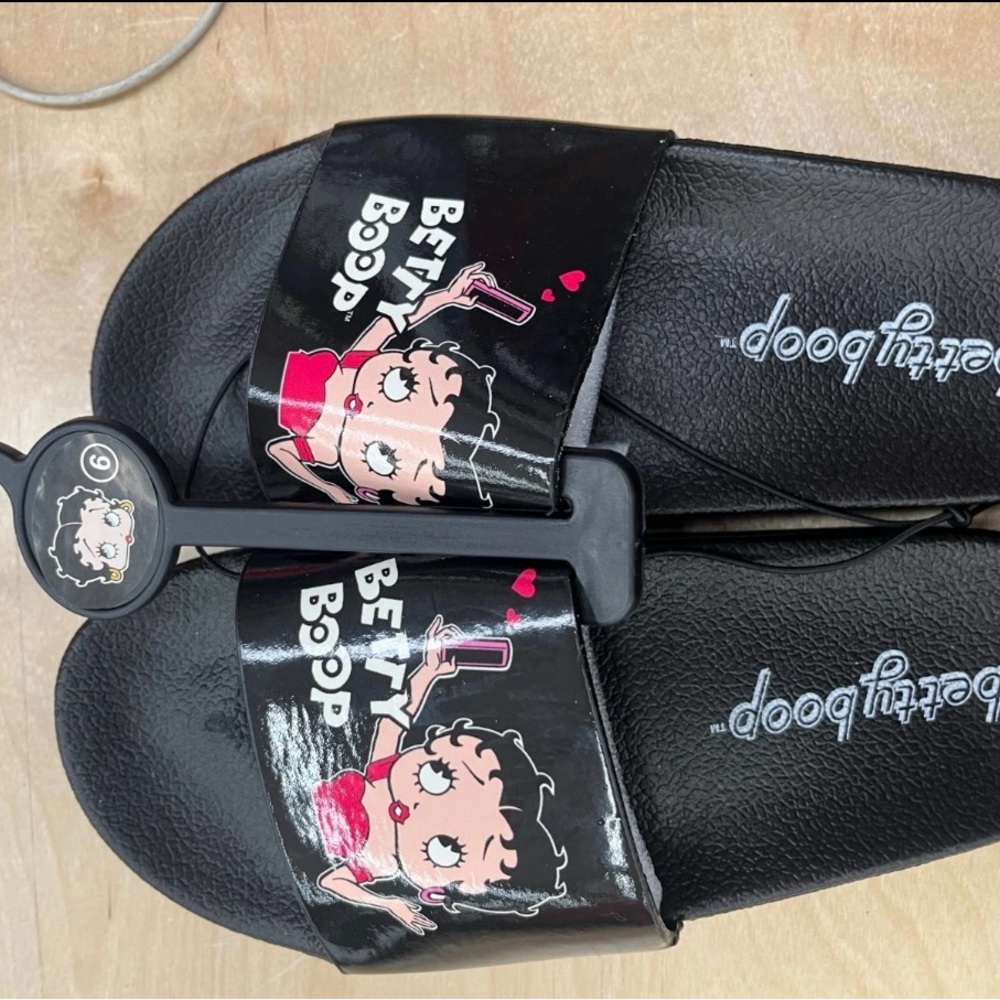 Betty Boop Slide Sandals - Black and Red-selfie pose-  brand new collectors